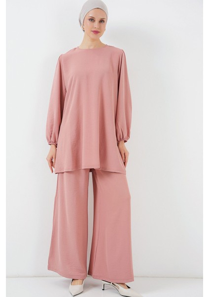 Kadın BDART Düzenli Yaka ve Uzun Kol İki Parça Koordinat Seti Tozlu Gül Pembesi