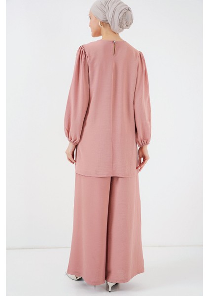 Kadın BDART Düzenli Yaka ve Uzun Kol İki Parça Koordinat Seti Tozlu Gül Pembesi