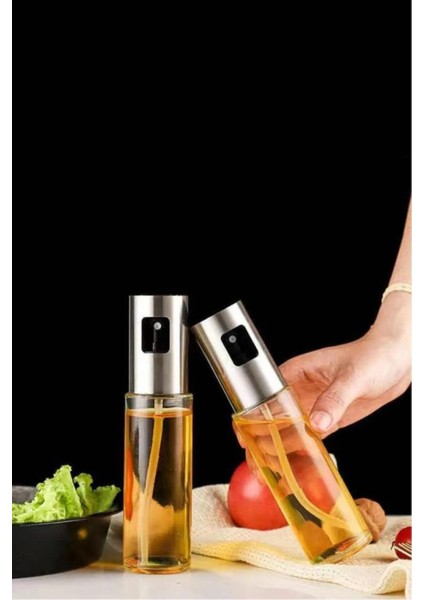 Cam Sprey Yağdanlık 100 ml Paslanmaz Çelik Kapaklı BPA’sız Şık Tasarım Pratik Mutfak Aksesuarı