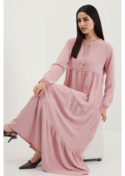 Kadın BDART Fiyonk Bağcıklı Maxi Elbise Pink fırsatları