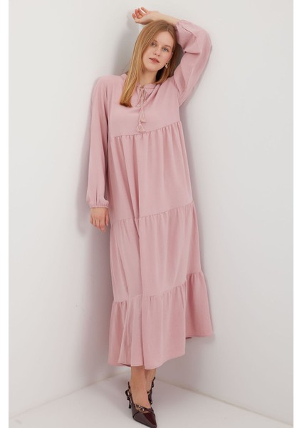 Kadın BDART Fiyonk Bağcıklı Maxi Elbise Pink