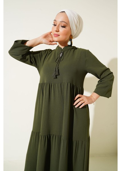 Kadın BDART Fiyonk Bağcıklı Maxi Elbise Green