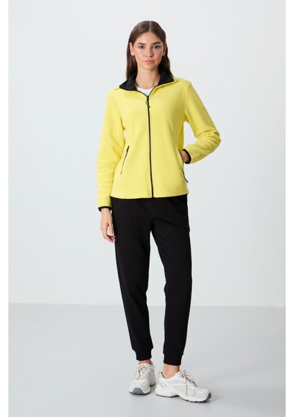 Limon Dik Yaka Fermuarlı Rahat Form Kadın Polar Sweatshirt - 97173