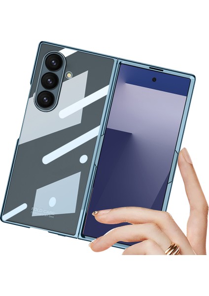 Galaxy Z Fold 7 Kılıf Zore Full Camlı Kıpta Kapak - Gri-Yeşil