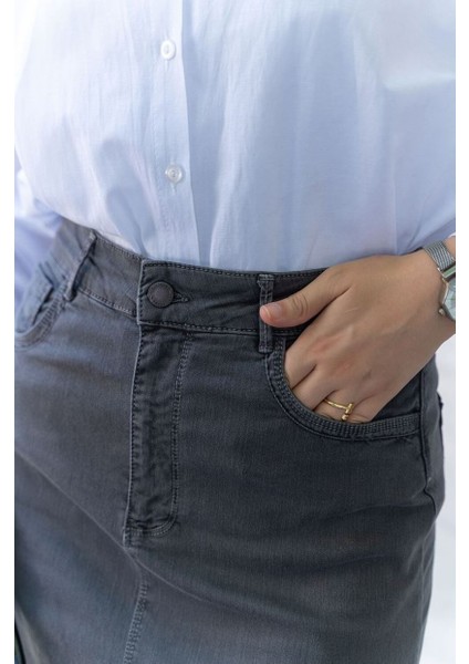 Ara Boy Likralı Gabardin Etek Antik Antrasit