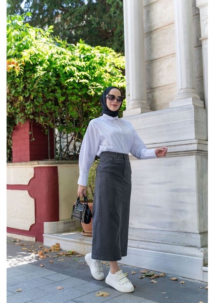 Ara Boy Likralı Gabardin Etek Antik Antrasit