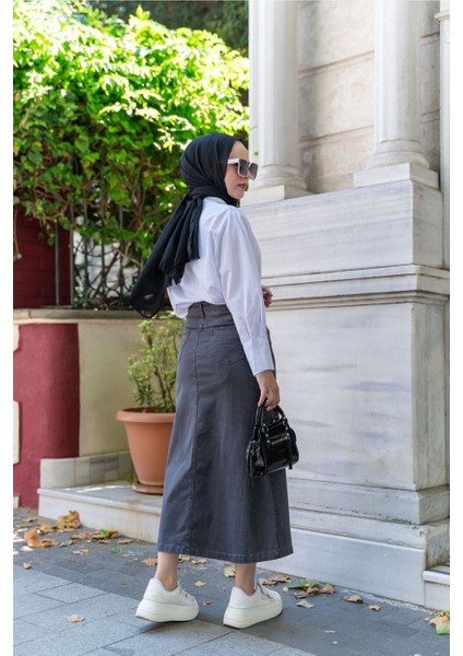 Ara Boy Likralı Gabardin Etek Antik Antrasit