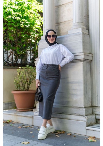 Ara Boy Likralı Gabardin Etek Antik Antrasit