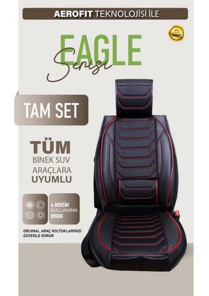 Hyundai Accent Admire Uyumlu Oto Koltuk Kılıfı Deri, Kumaş Elegance Siyah Kırmızı