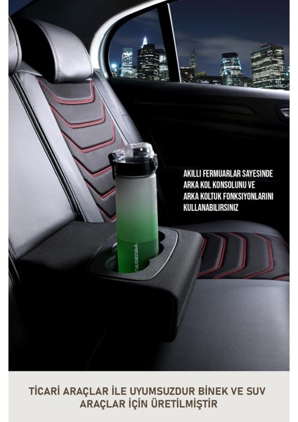 Toyota Prius Uyumlu Oto Koltuk Kılıfı Deri, Kumaş Elegance Siyah Kırmızı