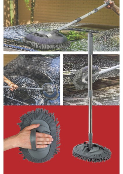 Mikrofiber Araba Yıkama Fırçası Uzun Saplı Detay Fırçası Oto Mopu- Temizlik Bezi Hediyeli indirimleri