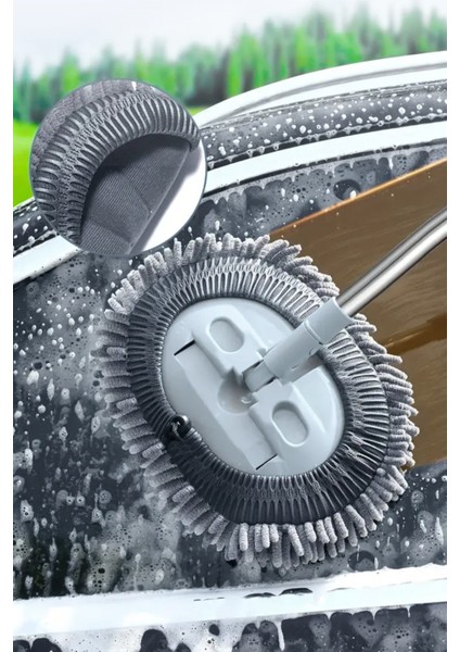 Mikrofiber Araba Yıkama Fırçası Uzun Saplı Detay Fırçası Oto Mopu- Temizlik Bezi Hediyeli