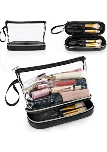 Şeffaf Iki Bölmeli Makyaj Çantası
