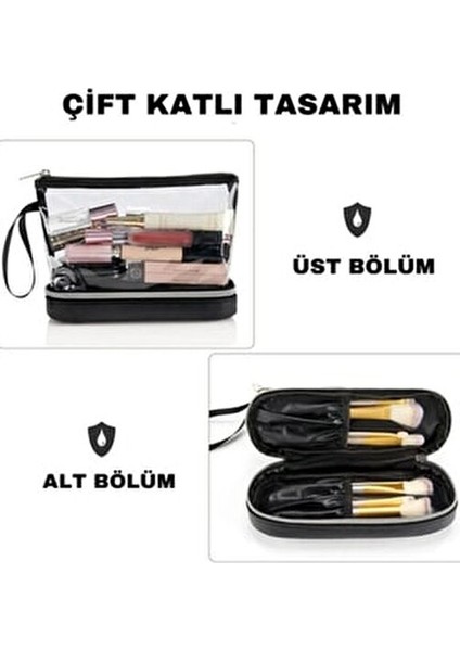 Şeffaf Iki Bölmeli Makyaj Çantası modelleri