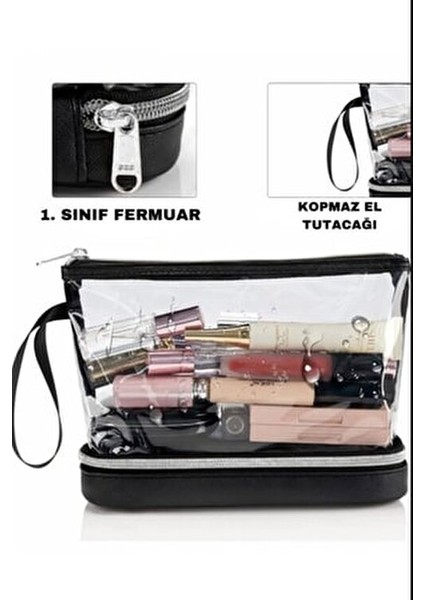 Şeffaf Iki Bölmeli Makyaj Çantası fırsatları
