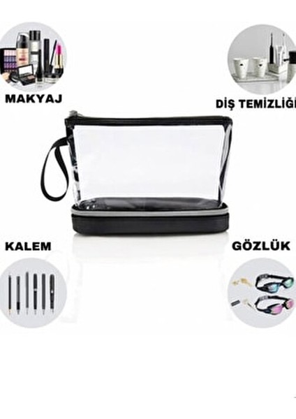 Şeffaf Iki Bölmeli Makyaj Çantası indirimleri