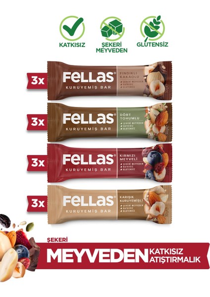 Kuruyemiş Bar Karışık Paket 30 g x 12 Adet (4 Çeşit)
