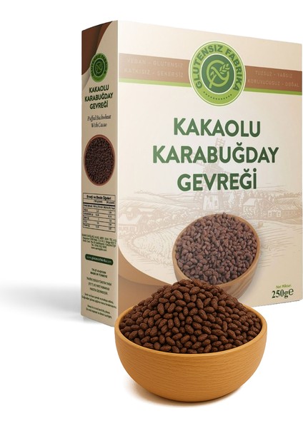 250 g Kakaolu Karabuğday Gevreği Türkiye Menşeli Vegan Şekersiz Katkısız Yüksek Lif