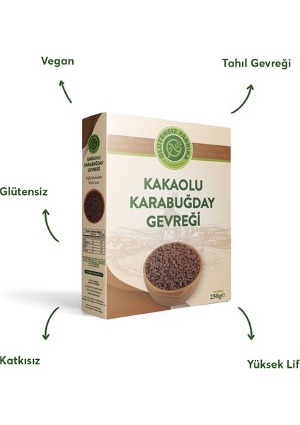 250 g Kakaolu Karabuğday Gevreği Türkiye Menşeli Vegan Şekersiz Katkısız Yüksek Lif fiyatları