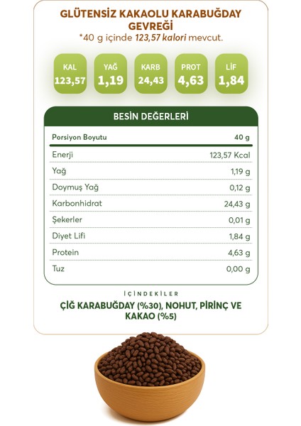250 g Kakaolu Karabuğday Gevreği Türkiye Menşeli Vegan Şekersiz Katkısız Yüksek Lif fırsatları