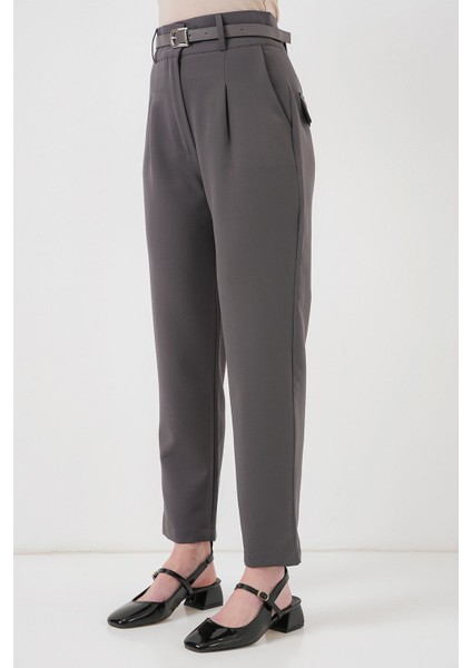 Kadın BDART Düz Kesim Normal Bel Pantolon, Fermuarlı Grey