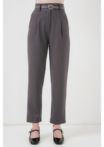 Kadın BDART Düz Kesim Normal Bel Pantolon, Fermuarlı Grey