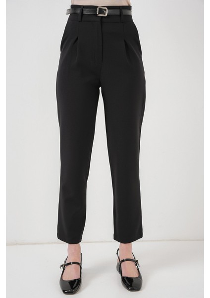 Kadın BDART Düz Kesim Normal Bel Pantolon, Fermuarlı Siyah