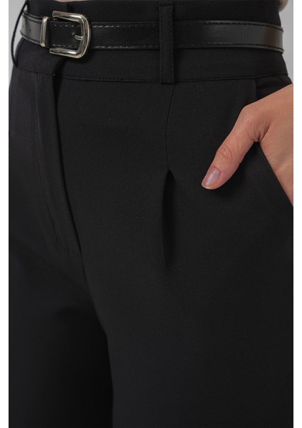 Kadın BDART Düz Kesim Normal Bel Pantolon, Fermuarlı Siyah