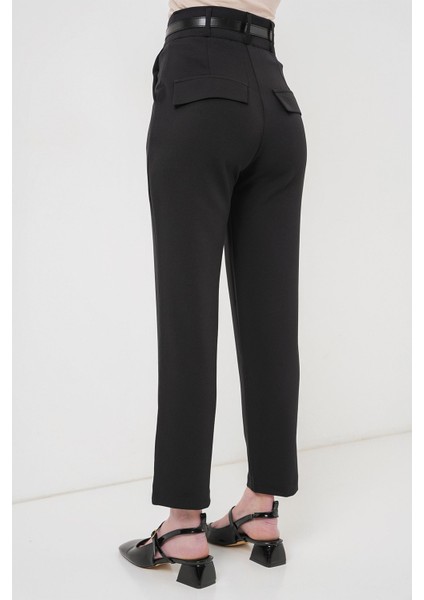 Kadın BDART Düz Kesim Normal Bel Pantolon, Fermuarlı Siyah