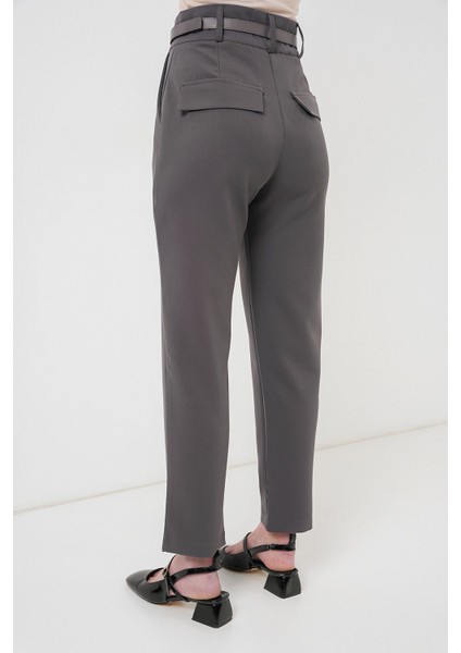 Kadın BDART Düz Kesim Normal Bel Pantolon, Fermuarlı Grey