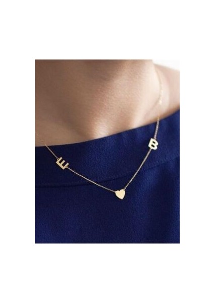 Kadın Gümüş 2 Harfli Kalpli Kolye