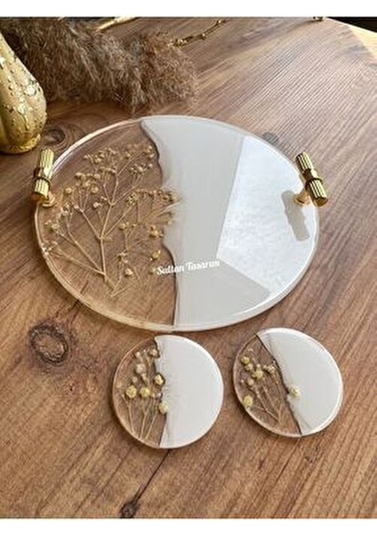 Yuvarlak Yüzük Yükselticili Iki Kişilik Söz Nişan Damat Epoksi Sunum Tepsisi - 24 cm Çap