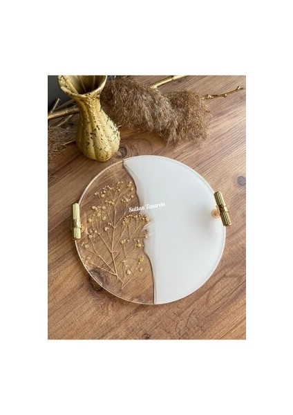 Yuvarlak Yüzük Yükselticili Iki Kişilik Söz Nişan Damat Epoksi Sunum Tepsisi - 24 cm Çap indirimleri