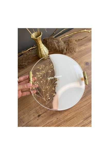 Yuvarlak Yüzük Yükselticili Iki Kişilik Söz Nişan Damat Epoksi Sunum Tepsisi - 24 cm Çap