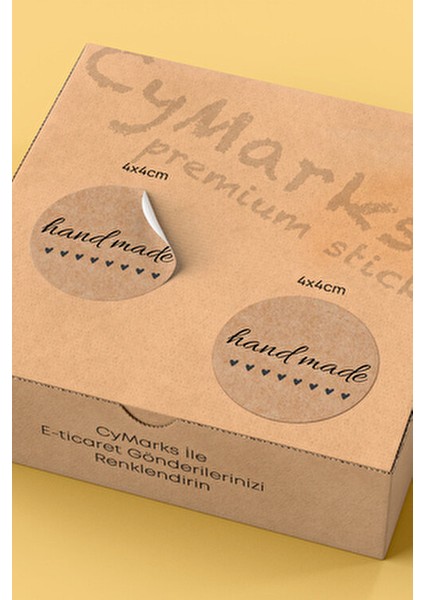 Hand Made - With Love Yazılı Sticker Paketleme Kargo Ambalaj Etiketi - 4X4CM 70 Adet Yuvarlak fiyatları
