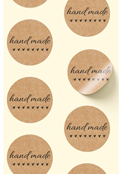 Hand Made - With Love Yazılı Sticker Paketleme Kargo Ambalaj Etiketi - 4X4CM 70 Adet Yuvarlak fırsatları