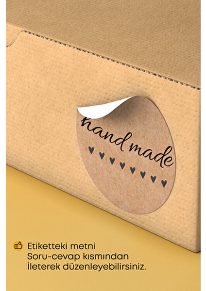 Hand Made - With Love Yazılı Sticker Paketleme Kargo Ambalaj Etiketi - 4X4CM 70 Adet Yuvarlak indirimleri
