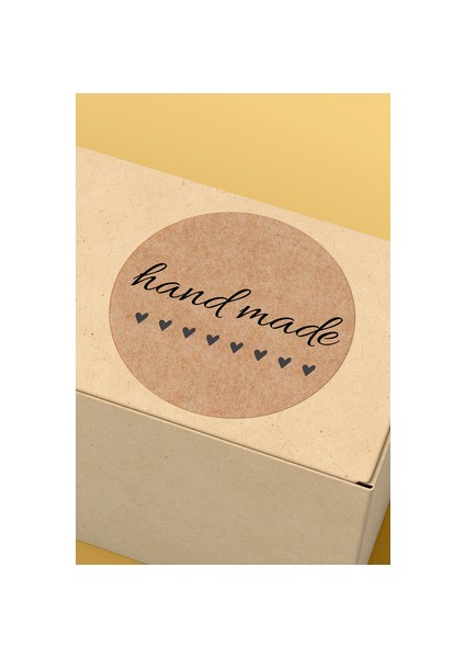 Hand Made - With Love Yazılı Sticker Paketleme Kargo Ambalaj Etiketi - 4X4CM 70 Adet Yuvarlak