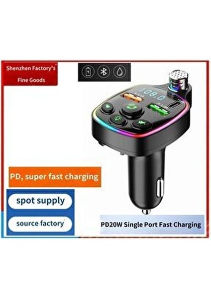 Bluetooth Araç Kiti Araç Fm Transmitter USB Type-C Mp3 Sd Kart Flash Için Uygun Pd Çakmaklık Girişli