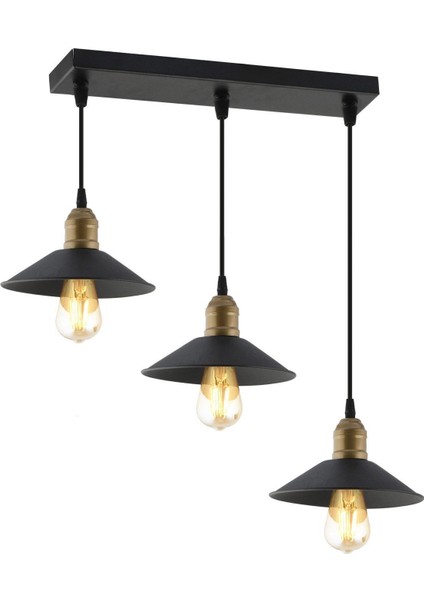 Aplıqa Gönen 3'lü Sıralı Siyah Sarkıt Avize 75x65 cm Endüstriyel Modern Tasarım Yüksek Verimli modelleri