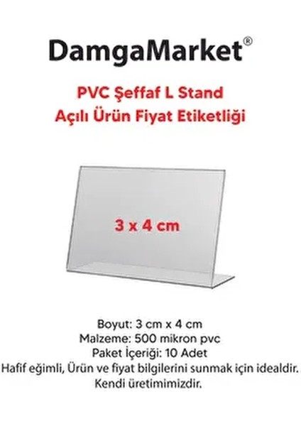 10 Adet Pvc Etiketlik Ayaklı Arkaya Açılı 3x4 Cm, Mini Etiketlik Şeffaf Pvc Stand Kart Tutucu