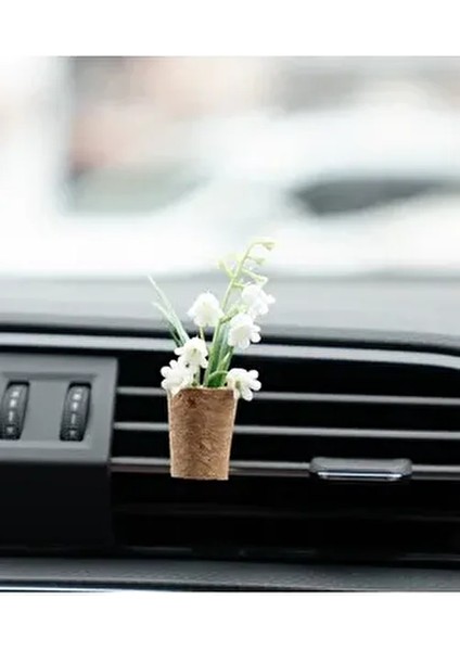 Mu Craft Saksılı Bitki Beyaz Çiçek Araç Içi Klima Koku Difüzörü Klipsli