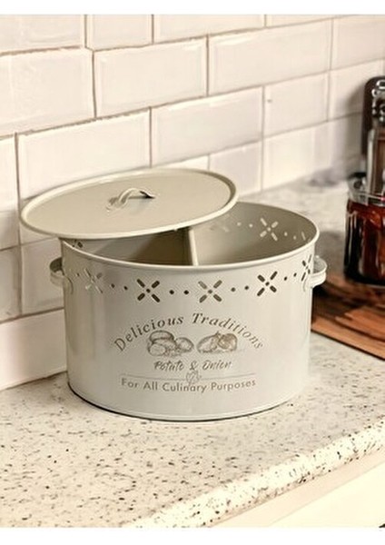 Büyük Boy Bölmeli Lüx Metal Patates Soğan Kovası Krem fiyatları