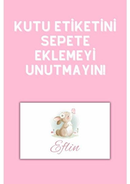 Özel Isimli Kare 108 Adet Çikolata Etiketi Yapışkanlı 3,4x3,4cm Kuşe Sticker Tavşan Desen