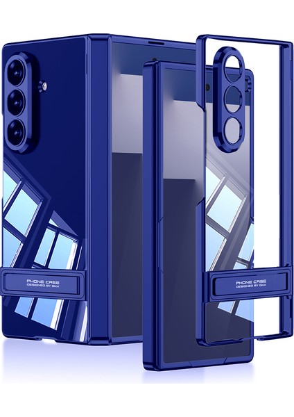 Galaxy Z Fold 7 Kılıf Kamera Korumalı Şeffaf Tasarımlı Zore LEGO Standlı Kapak - Lacivert