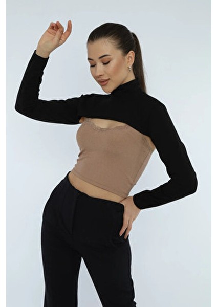 Siyah Dik Yaka Boyunluklu Kolluk Kadın Tesettür Boyunluk