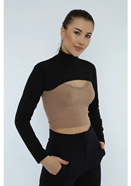 Siyah Dik Yaka Boyunluklu Kolluk Kadın Tesettür Boyunluk fiyatları