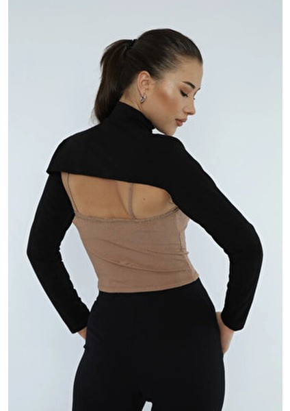 Siyah Dik Yaka Boyunluklu Kolluk Kadın Tesettür Boyunluk modelleri