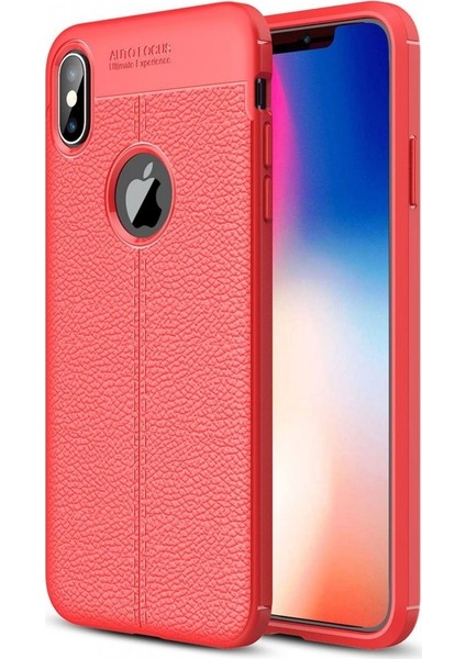 Apple iPhone XS Deri Görünümlü Silikon Kırmızı