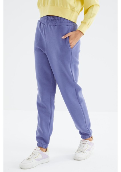 Tommy Life Açık Eflatun Yüksek Bel Rahat Form Basic Jogger Kadın Eşofman Alt - 94624